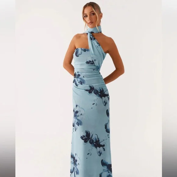 Peppermayo One-Shoulder Blue Floral Dress - Picture 1 of 2